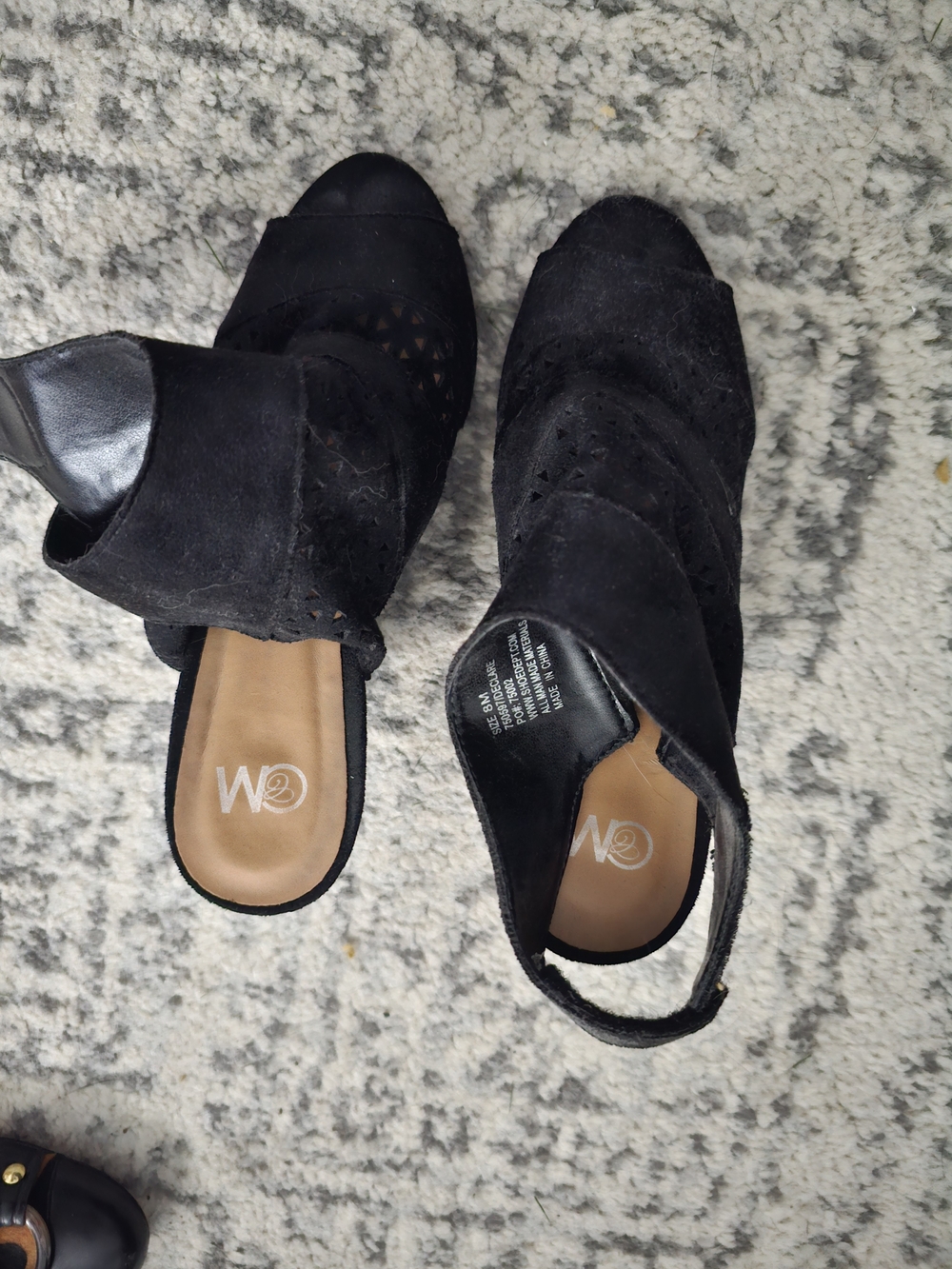 Black Suede Open-Toe Mule Sandals